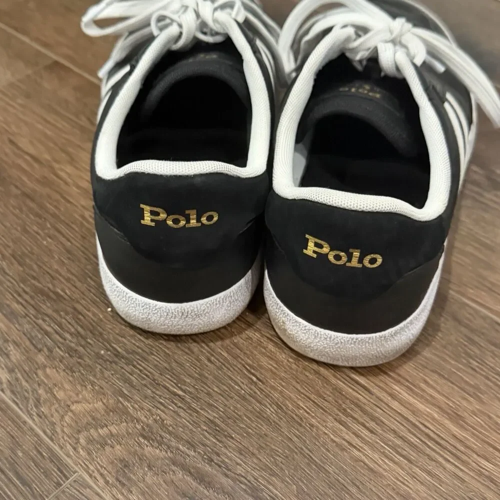 Polo Ralph Lauren Mens Court VLC Sneakers Size 10 Black Leather Low Top